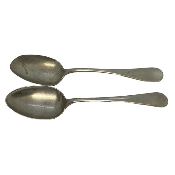 Early 20th Century Two Nickel Silver 7 1/8" Tablespoons Estate Rustic Primitive - Picture 2 of 12